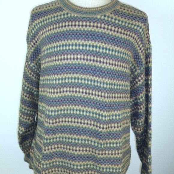 Vintage JHANE BARNES cotton blue purple retro crewneck stripes SWEATER XL